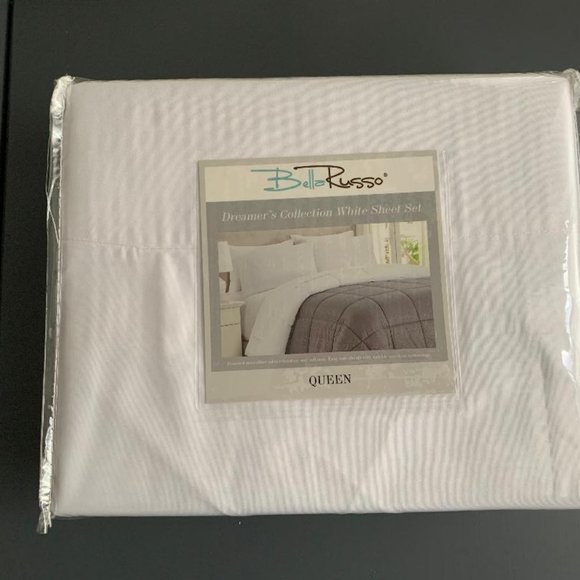 Bella Russo Brushed Microfiber Sheet Set Queen Size White - NIP - Picture 1 of 2